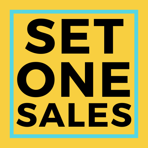 Set One Sales logo in bright yellow with a turquoise border.